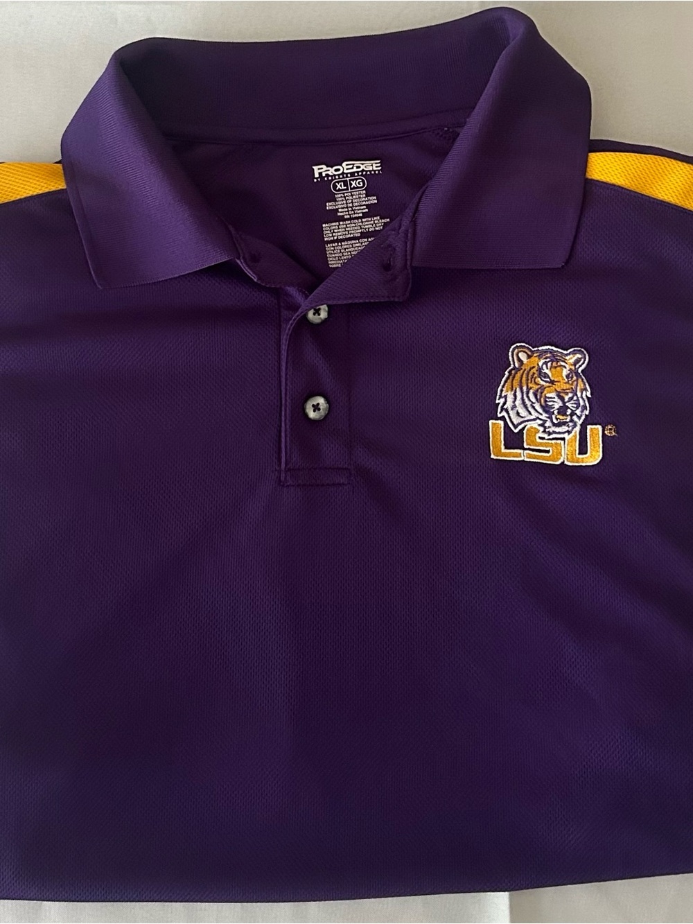 Pro Edge Men’s Purple Polo with Yellow LSU Logo